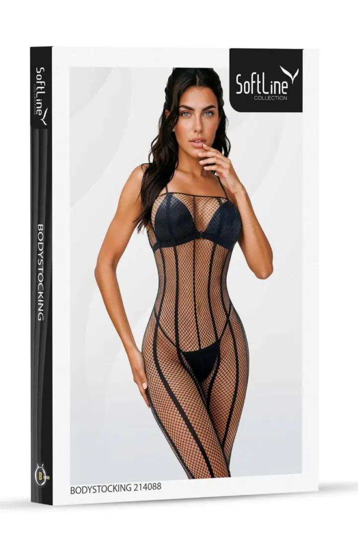 Bodystocking Nera Crotchless con Linee Geometriche Snellenti Softline – foto 3
