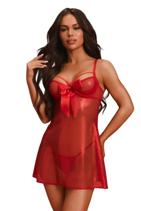 Babydoll Rosso in Tessuto Trasparente con Fiocco Gifty Red Obsessive