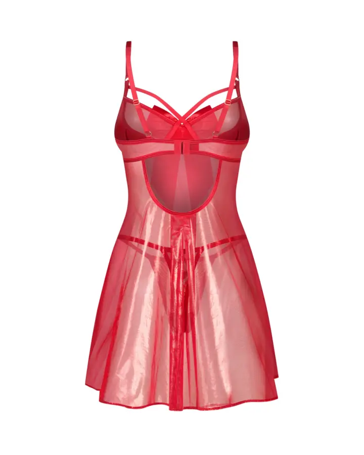 Babydoll Rosso in Tessuto Trasparente con Fiocco Gifty Red Obsessive