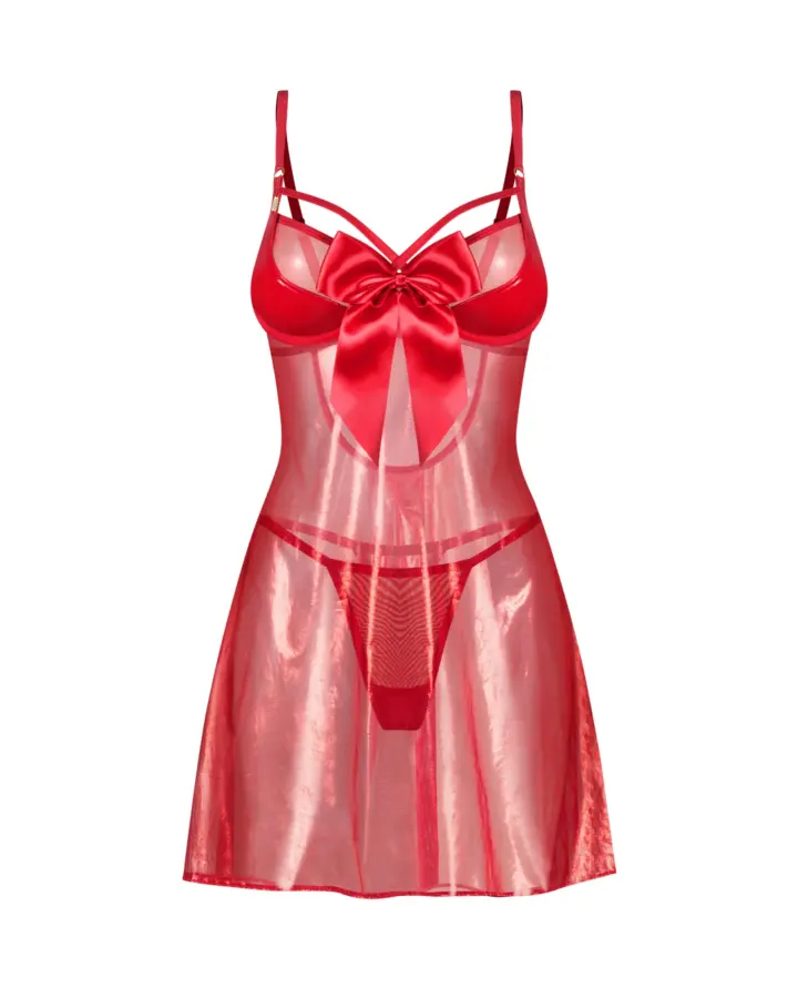 Babydoll Rosso in Tessuto Trasparente con Fiocco Gifty Red Obsessive