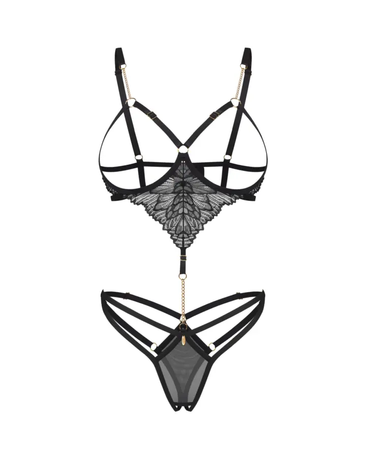 Body Nero in Pizzo con Coppe Aperte Matildea Obsessive