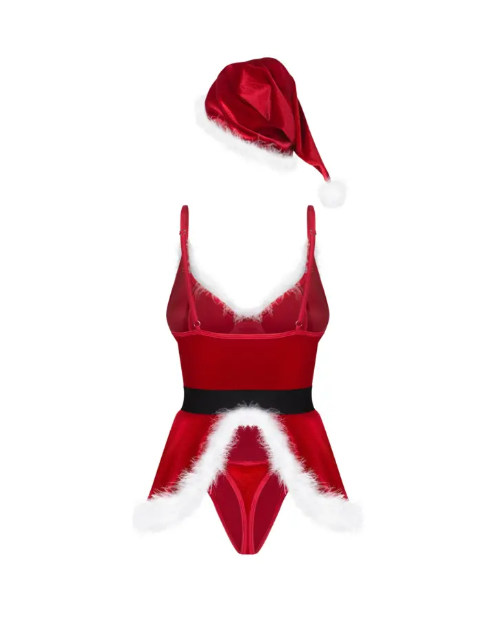 Body Rosso in Velluto con Piume e Copricapo Obsessive