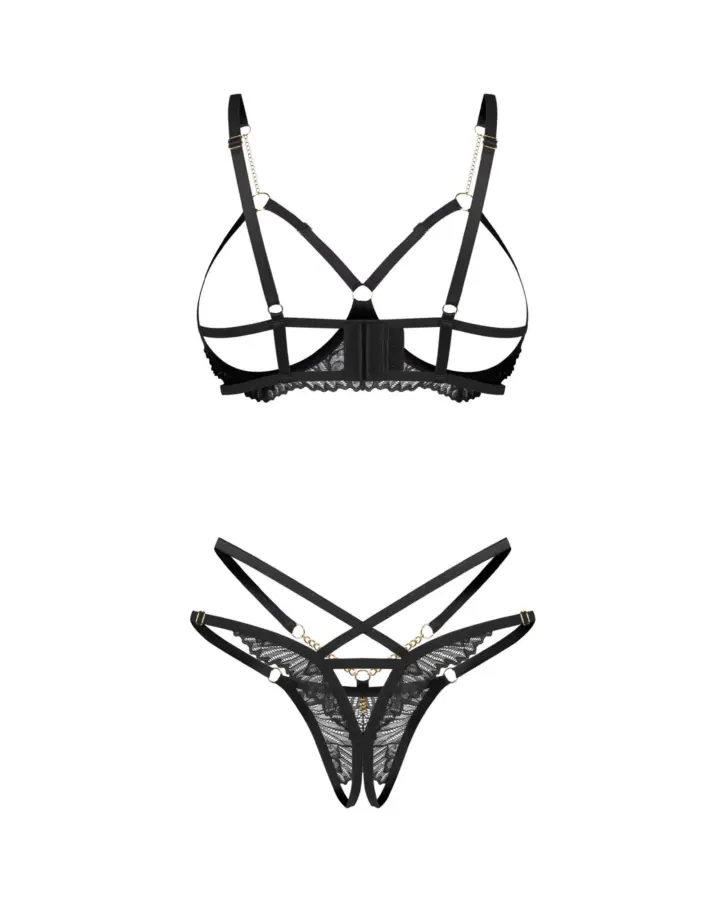 Completino Nero Aperto in Pizzo con Catene Matildea Black Obsessive