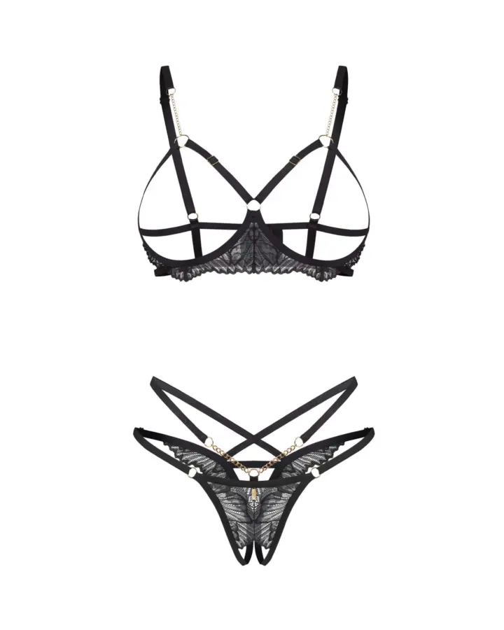 Completino Nero Aperto in Pizzo con Catene Matildea Black Obsessive