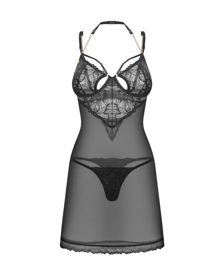 Completino Nero in Pizzo con Catenine Obsessive