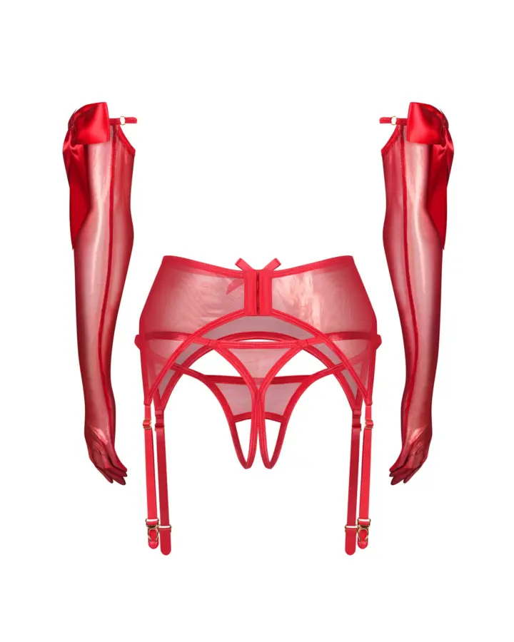 Completino Rosso con Reggicalze e Guanti Gifty Red Obsessive