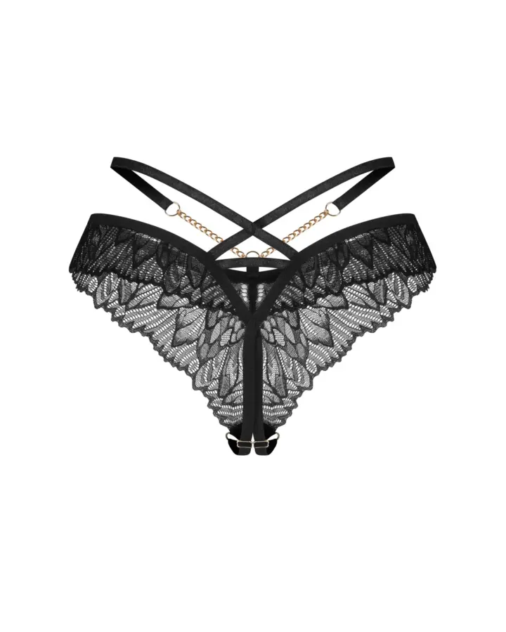 Perizoma Nero Aperto in Pizzo con Catenine Matildea Black Obsessive