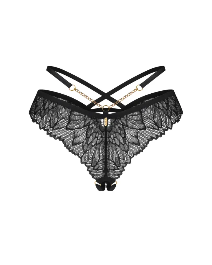 Perizoma Nero Aperto in Pizzo con Catenine Matildea Black Obsessive