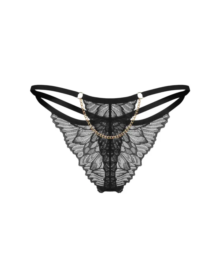 Perizoma Nero in Pizzo con Catenella Dorata Matildea Black Obsessive – foto 4
