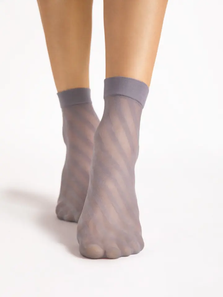Calzini a Rete con Righe Diagonali Fiore – grigio