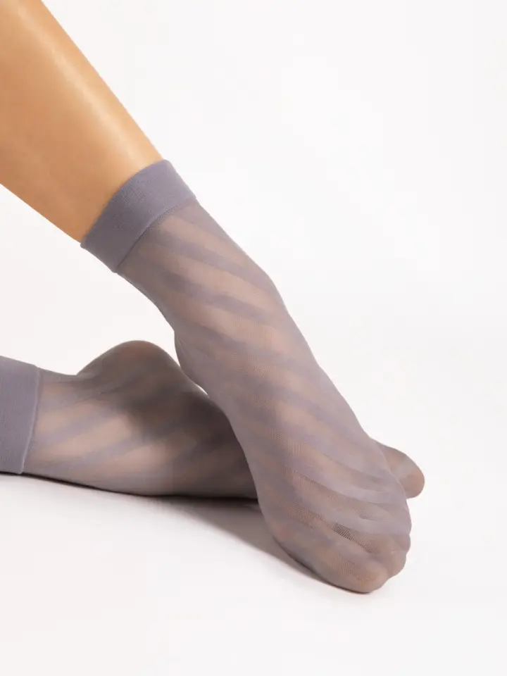 Calzini a Rete con Righe Diagonali Fiore – grigio