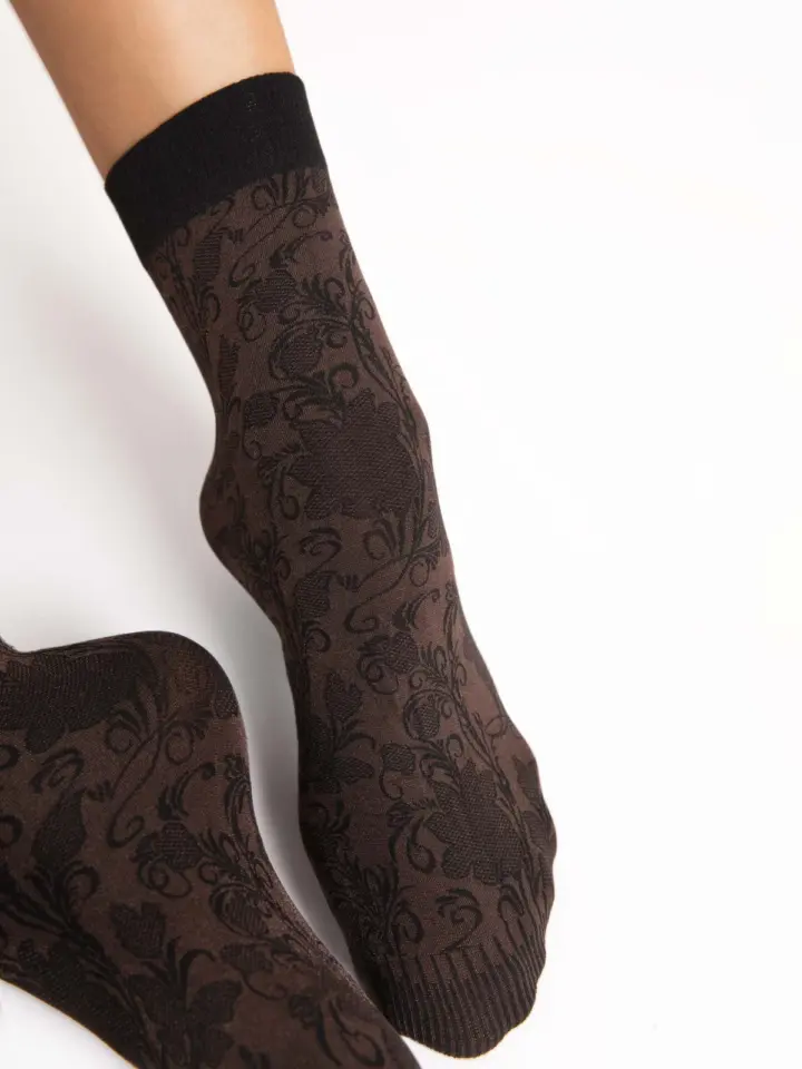 Calzini Grigio e Mocca Floreali Mimosa Fiore – mocca