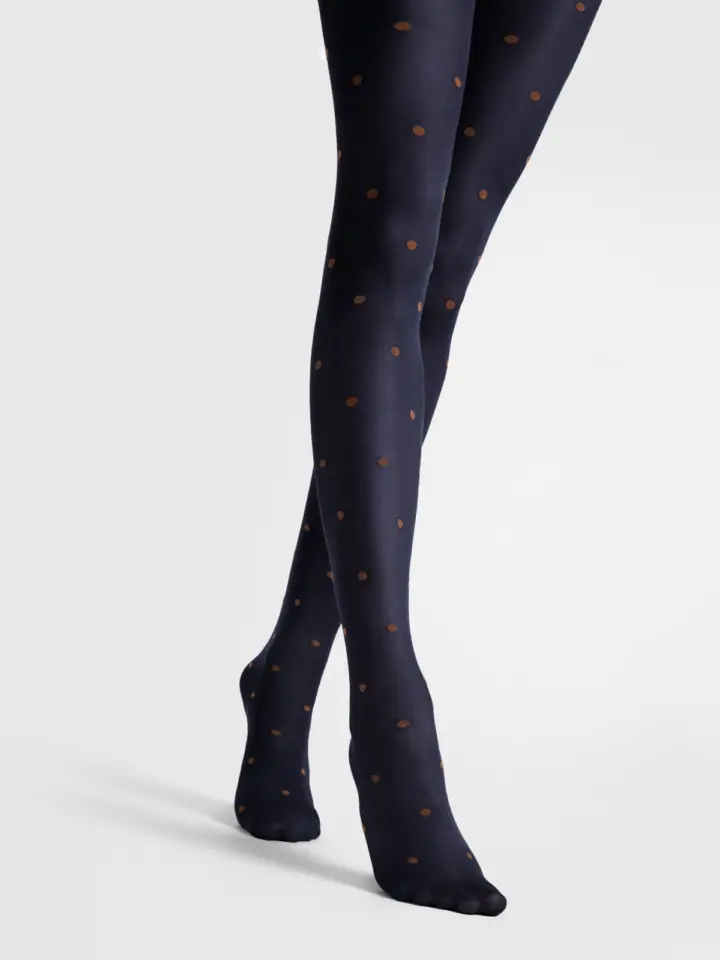 Collant Blu a Pois in Microfibra Praline Fiore