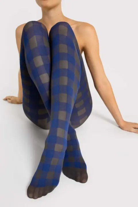 Collant Cobalto a Quadri in Microfibra Indigo Fiore