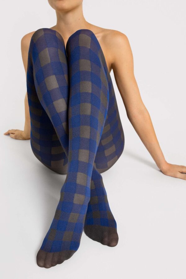 Collant Cobalto a Quadri in Microfibra Indigo Fiore