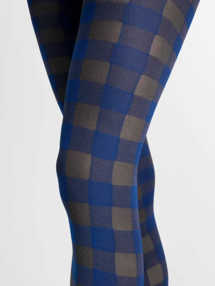 Collant Cobalto a Quadri in Microfibra Indigo Fiore – cobalto
