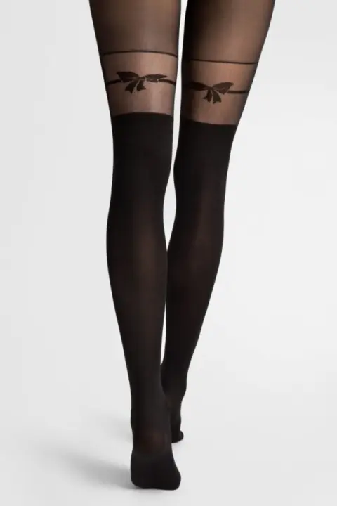 Collant Nero con Fiocco Decorativo Fiore