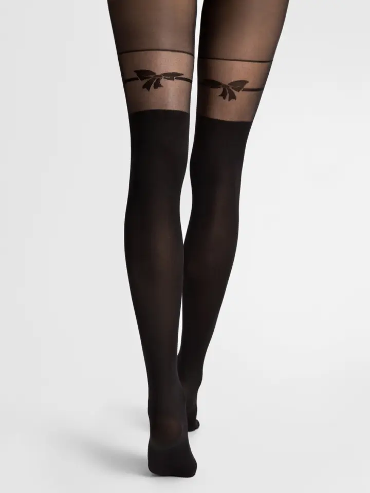 Collant Nero con Fiocco Decorativo Fiore