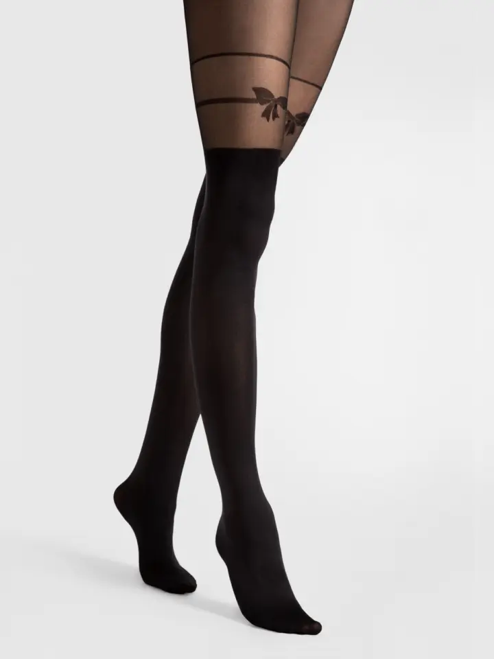 Collant Nero con Fiocco Decorativo Fiore – nero